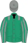 Emerald green, grey epaulets, striped sleeves, grey cap