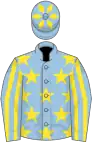 Light blue, yellow stars, striped sleeves and diamonds on cap