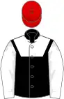 Black, white yoke and sleeves, red cap