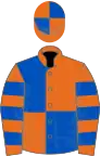 ORANGE, Royal Blue quartered, Orange sleeves and Royal Blue hoop, Orange cap and Royal Blue quartered