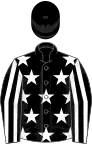 Black, white stars, striped sleeves, black cap