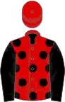 Red, black spots, black sleeves, red cap