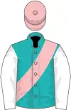 Green, pink sash, white sleeves