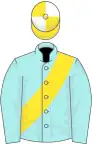 Pale blue, yellow sash, yellow and white quartered cap