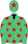 Emerald green, red stars, red star on cap