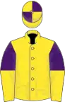 Yellow, purple and yellow halved sleeves, yellow and purple quartered cap