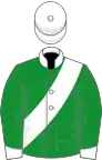 Green, white sash, collar, cuffs and cap