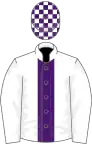 White, purple stripe, check cap