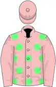 Pink, light green spots, pink sleeves and cap