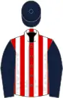 Red and white stripes, dark blue sleeves and cap