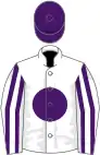 White, purple disc and cap, striped sleeves