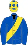 Blue, yellow sash, spots on sleeves, quartered cap