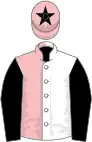 PINK and WHITE (halved), BLACK sleeves, PINK cap, BLACK star