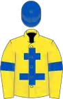 Yellow, royal blue cross of lorraine, armlets and cap