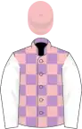 Mauve and pink check, white sleeves, pink cap