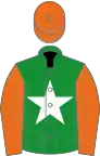 Green, white star, orange sleeves and cap