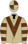 Beige, brown chevron, hooped sleeves, quartered cap