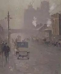 Valette's painting of Oxford Road, Manchester in 1910. The Refuge Assurance Building can be seen under construction.