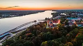 Aerial view of Płock Old Town with the Cathedral Hill and pier