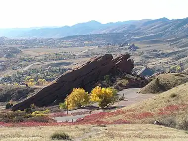 Layered feature in Red Rocks Park, Colorado.  This has a different origin than ones on Mars, but it has a similar shape.  Features in Red Rocks region were caused by uplift of mountains.