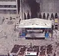 The Austin J. Tobin Plaza, with the hotel visible on the top left, during the September 11th attacks.