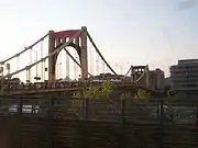 "Knit the Bridge" yarn bombing event on the bridge in August 2013