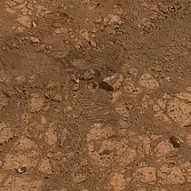 "Pinnacle Island" rock - location where rock was dislodged by Opportunity (February 4, 2014).