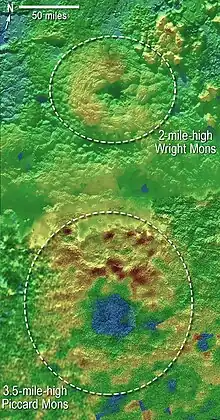 Topography map of Wright Mons and Piccard Mons, Pluto