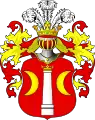 Arms of the Wysocki family of Clan Kolumna, noted as, "Kolumna with wings", a variation of Ostoja