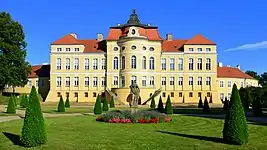 Rogalin's Raczyński Palace within Rogalin Landscape Park (famous, old Rogalin oaks), some 10 mi south of Poznań. Rear view.