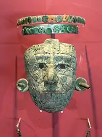 Funerary mask of a Palenque queen covered with pieces of malachite, 7th century (site museum)