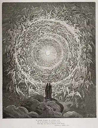 "Rosa Celeste: Dante and Beatrice gaze upon the highest Heaven" by Gustave Doré