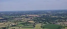 An aerial view of the wind farm