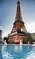 The Eiffel Tower, as seen from the pool area