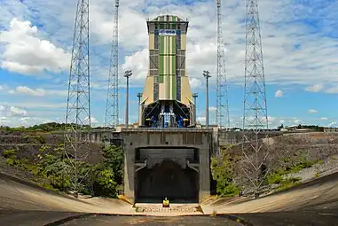 Soyuz-2 mobile service tower and flame trench