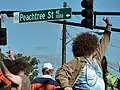 People celebrating on Peachtree Street