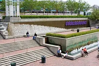 Peachtree Fountains Plaza; steps lead down to Lower Alabama.