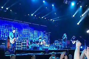 Pearl Jam performing in Amsterdam in 2012. From left to right: Mike McCready, Jeff Ament, Matt Cameron, Eddie Vedder, and Stone Gossard.