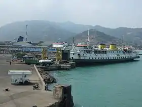 A large boat at a dock