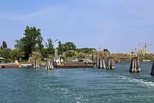 Landing stage of Santa Maria del Mare (Pellestrina) seen from the ferry leaving for the Lido