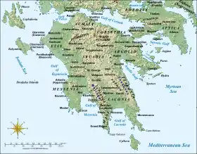 Map of the southernmost region of modern Greece