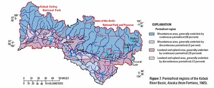 Permafrost regions along the Kobuk River