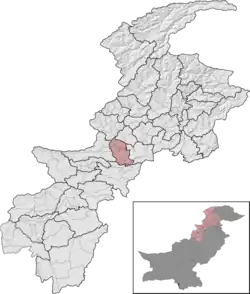 Peshawar District (red) in Khyber Pakhtunkhwa