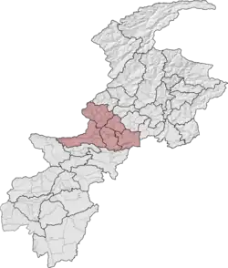 Peshawar Division (red) in Khyber Pakhtunkhwa