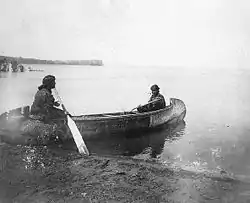 Ojibwe women in canoe on Leech Lake, Bromley,  1896