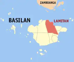 Map of Basilan with Lamitan highlighted