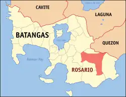 Map of Batangas with Rosario highlighted