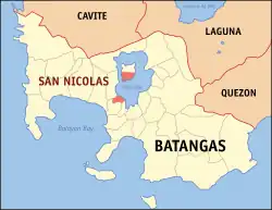 Map of Batangas with San Nicolas highlighted