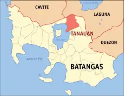 Map of Batangas with Tanauan highlighted