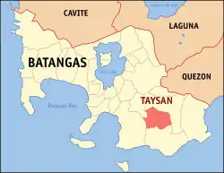 Map of Batangas with Taysan highlighted